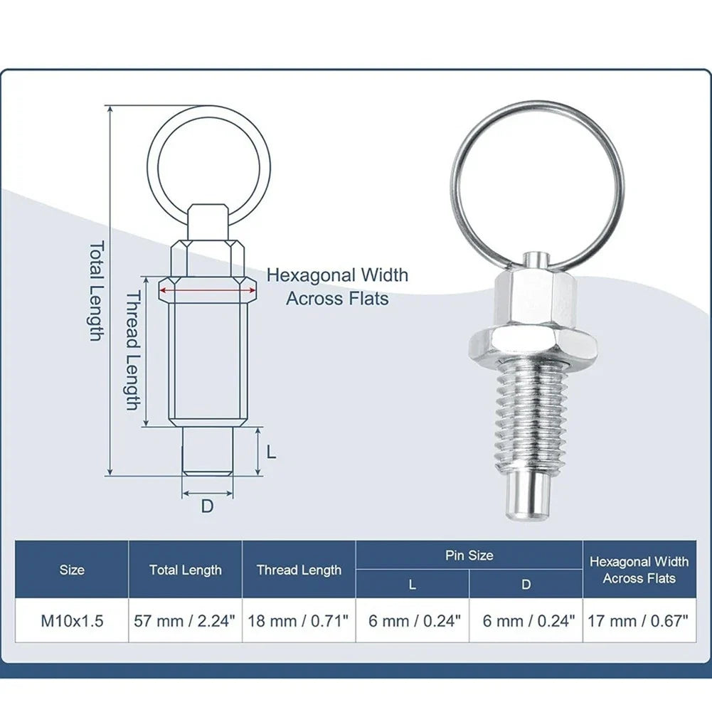 Set of 4 M10x1.5 Stainless Steel Spring Plungers with Pull Rings for Molds