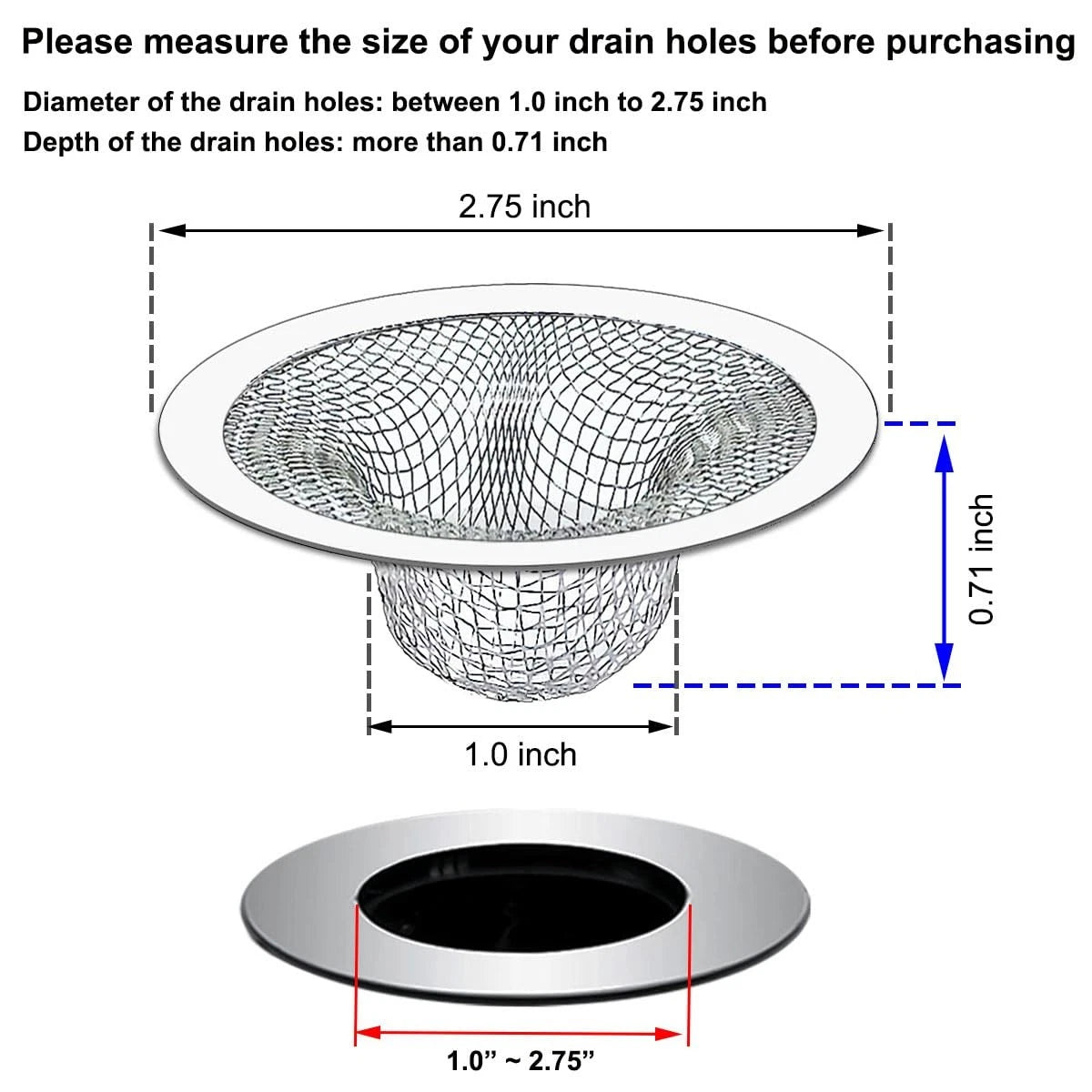 2X Tub Drain Hair Catcher for Shower (2.75 inch) - Silver