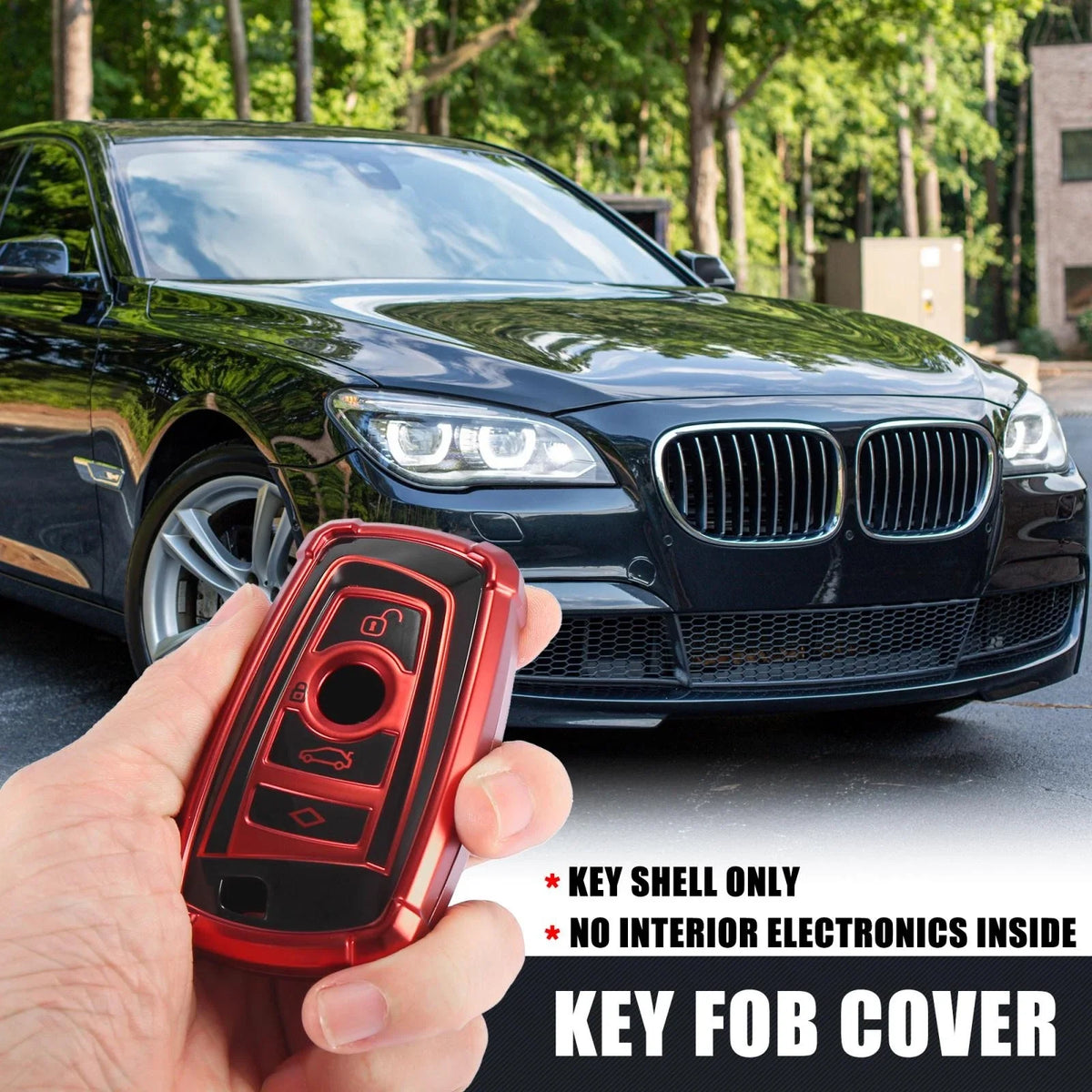 Car Key Fob Cover for BMW 1 2 3 4 5 6 7 Series (TPU Black Red)