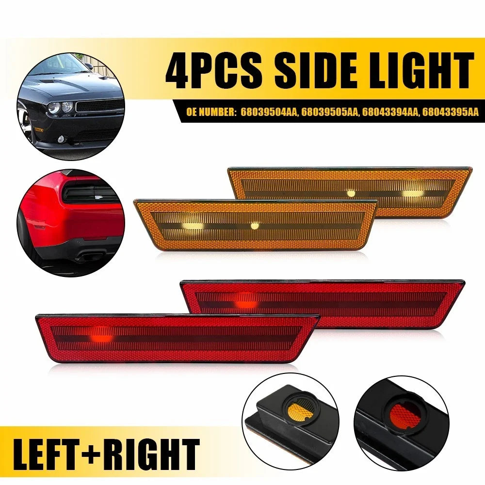 Set of 4 Amber Red Lens Front Rear Side Marker Lights for Dodge Charger (2011–2014)