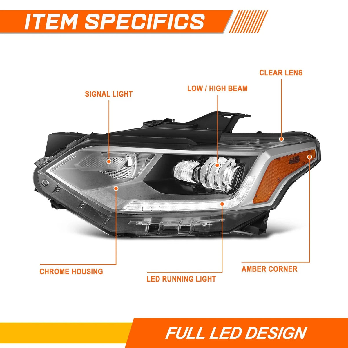 Driver Left Side Chrome Amber Headlight for Chevrolet Equinox (2018–2021)