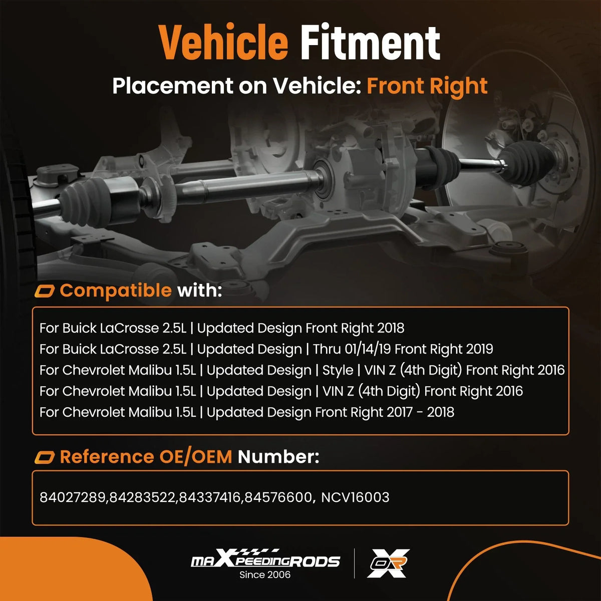 Front Right CV Axle Shaft for Chevy Malibu (2016–2018) Buick LaCrosse (2018–2019)