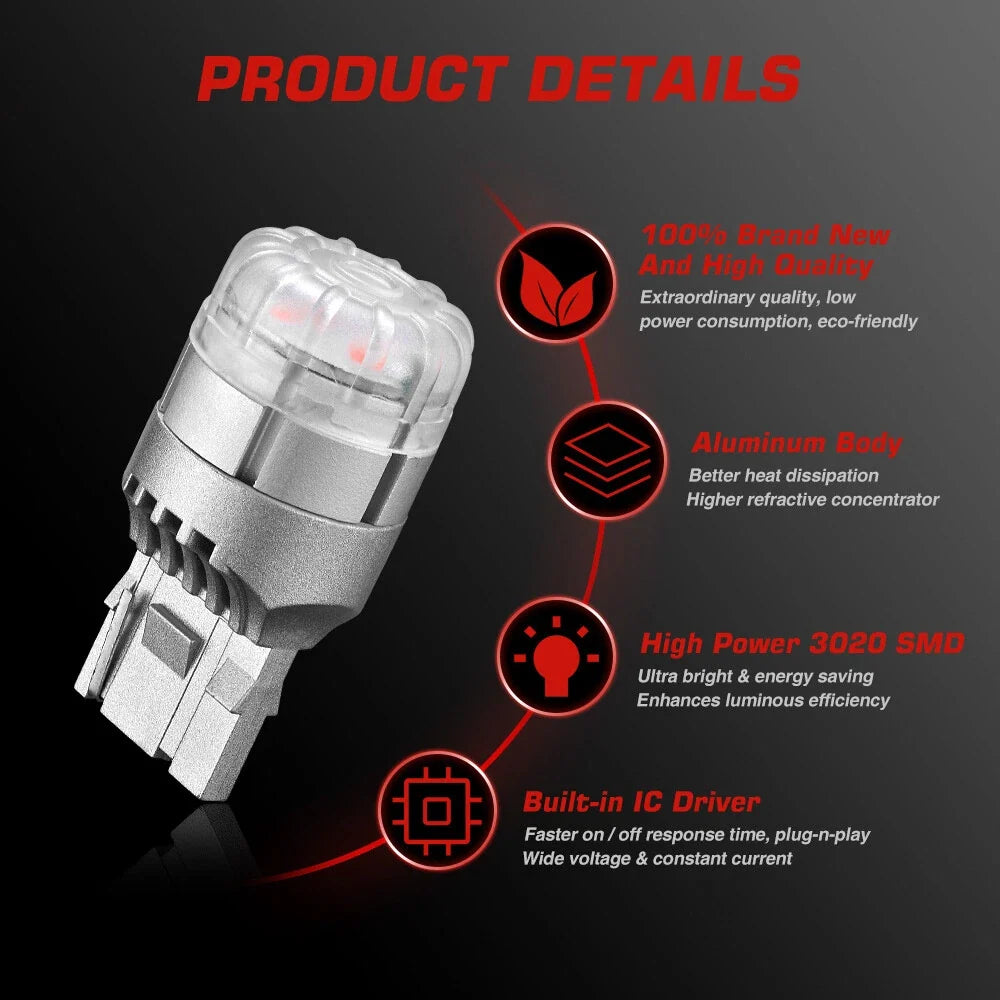 Pair T20 7440 W21W LED Indicator Bulb Kit for Universal Vehicles