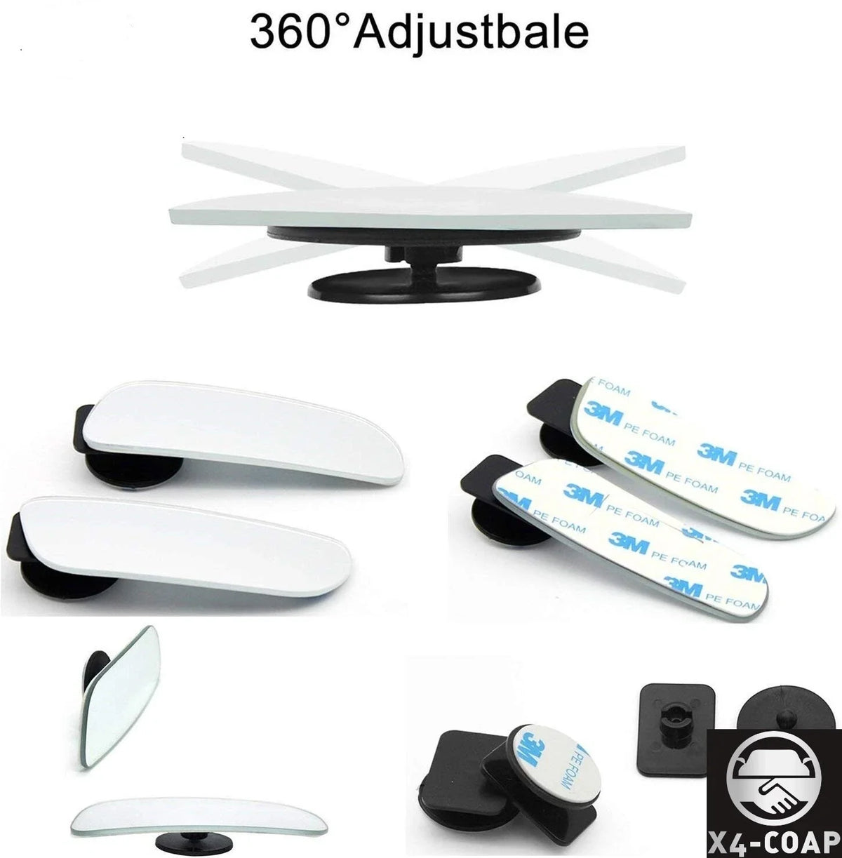 2X Wide Angle Convex Rear Side View Blind Spot Mirrors for Universal Fit