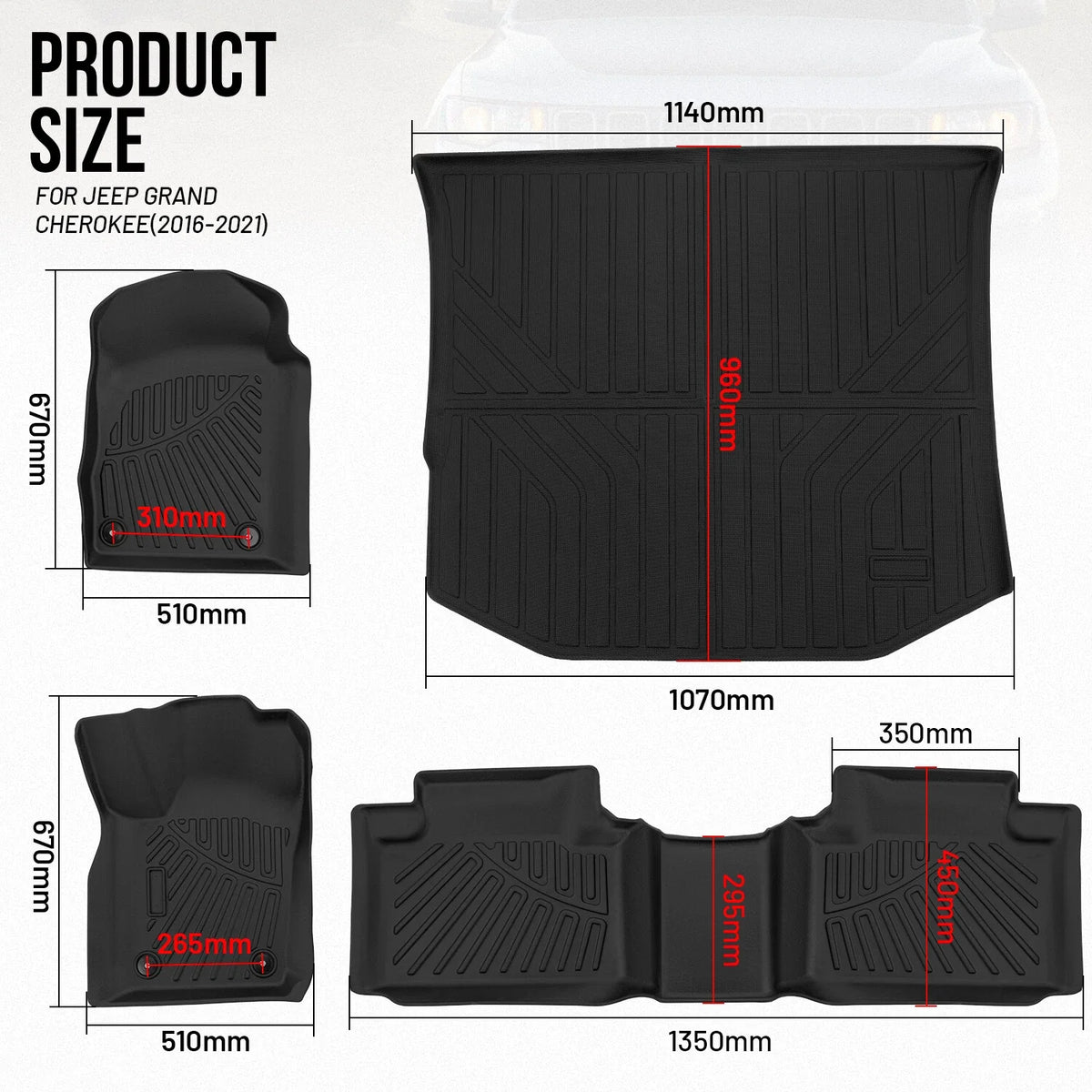 Set of 4 Floor Mats & Cargo Liner for Jeep Grand Cherokee (2016–2022)
