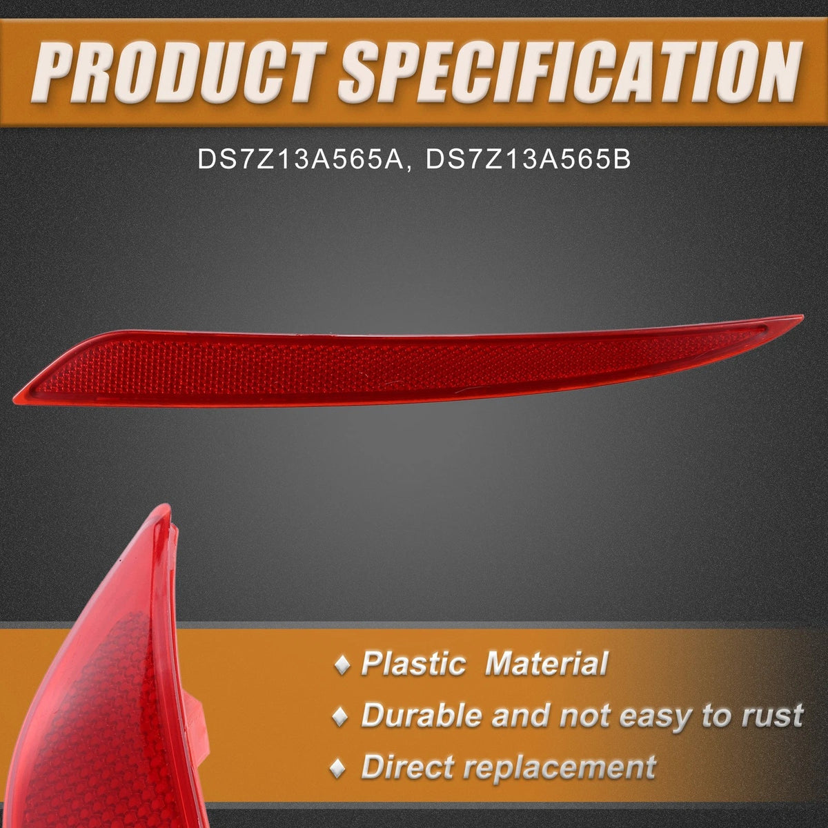 1 Pair Rear Bumper Reflector Light Cover for Ford Fusion (2013–2020) DS7Z13A565A Red