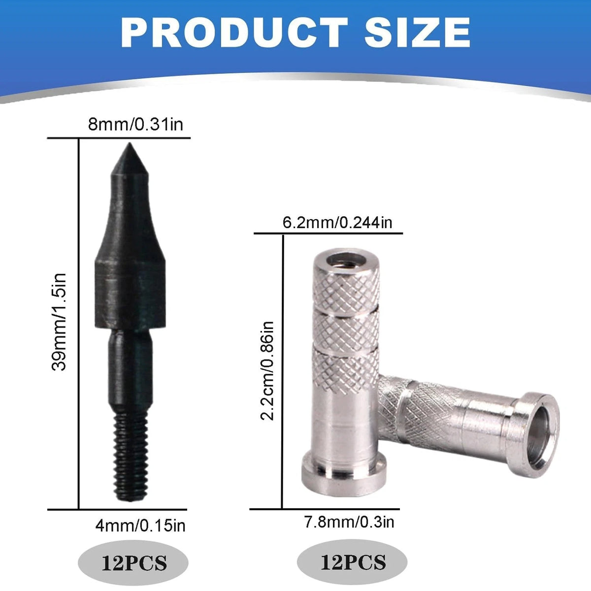 12 Pack Aluminum Inserts .244/6.20mm for Carbon Sliver, Black