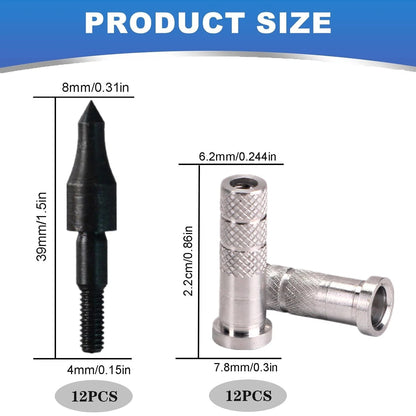 12 Pack Aluminum Inserts .244/6.20mm for Carbon Sliver, Black