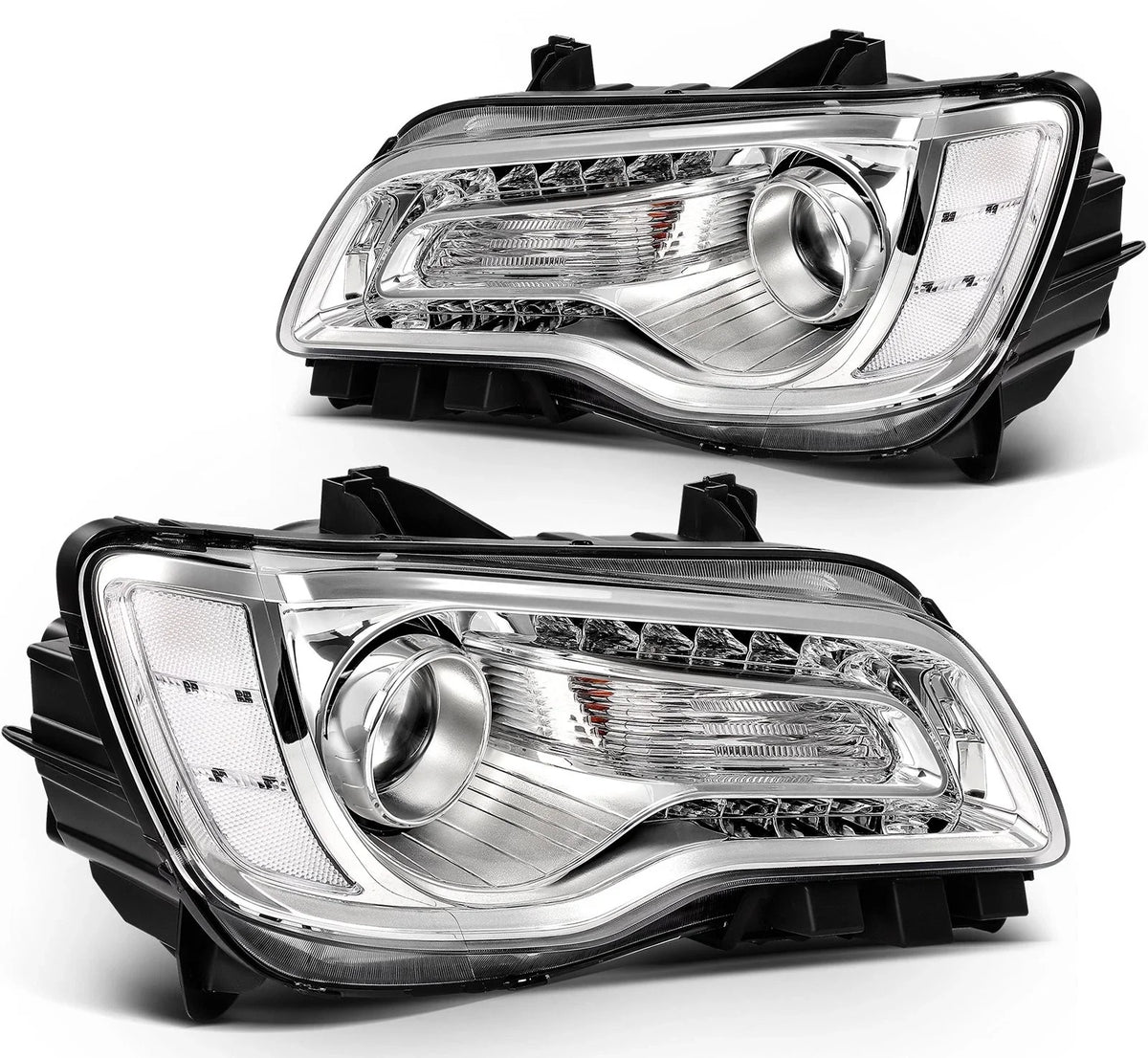 Set of 2 Chrome Halogen Headlights for Chrysler 300 (2015–2023)