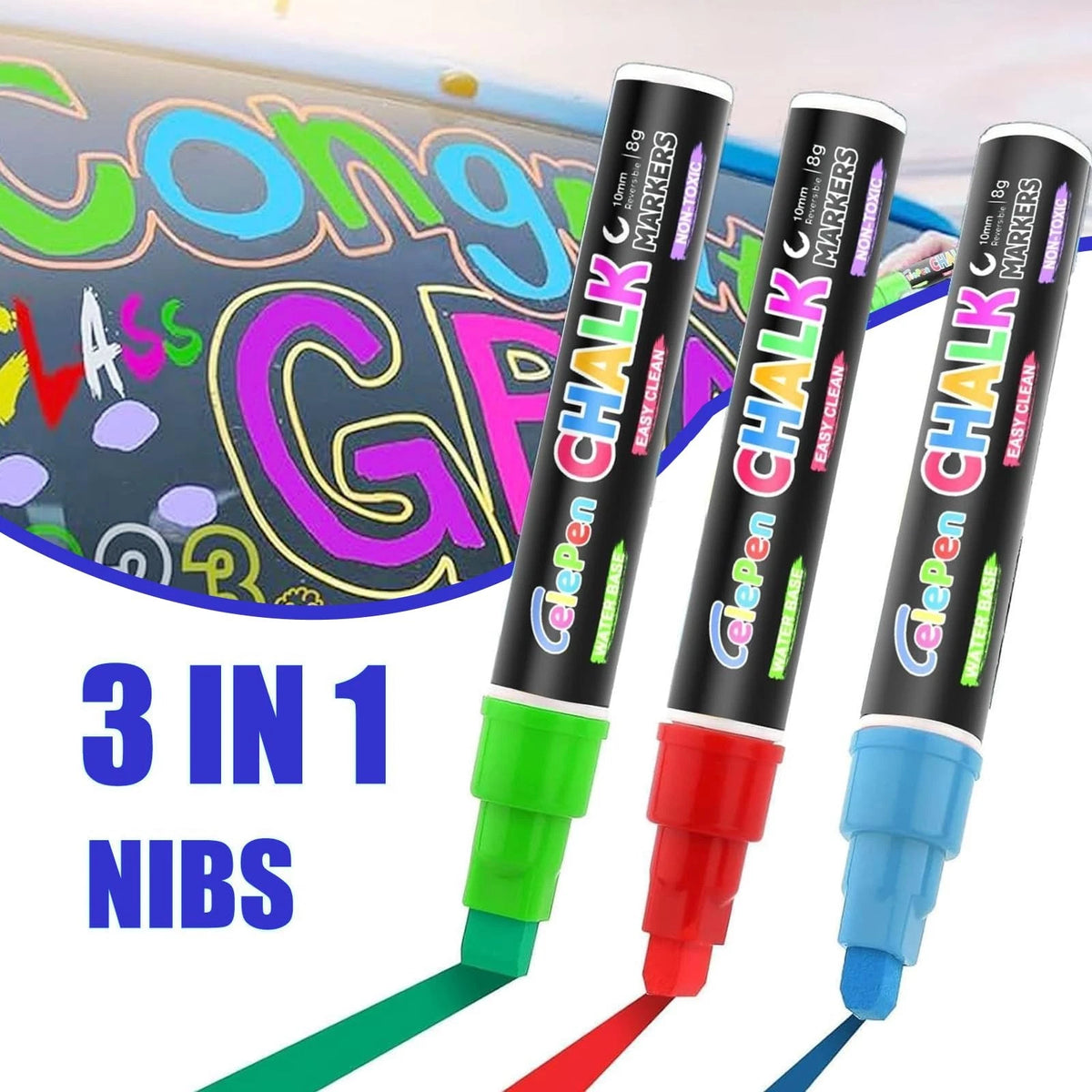 Window Chalk Markers for Cars - 16 Colors Jumbo Liquid Chalk