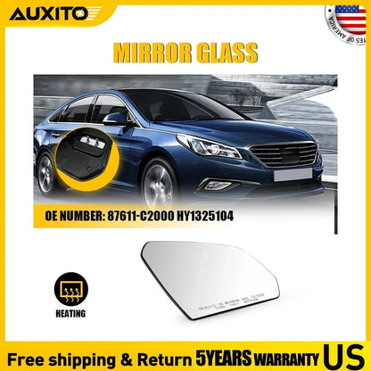 Right Side Heated Mirror Glass for Hyundai Sonata (2015–2019) with Backing Plate