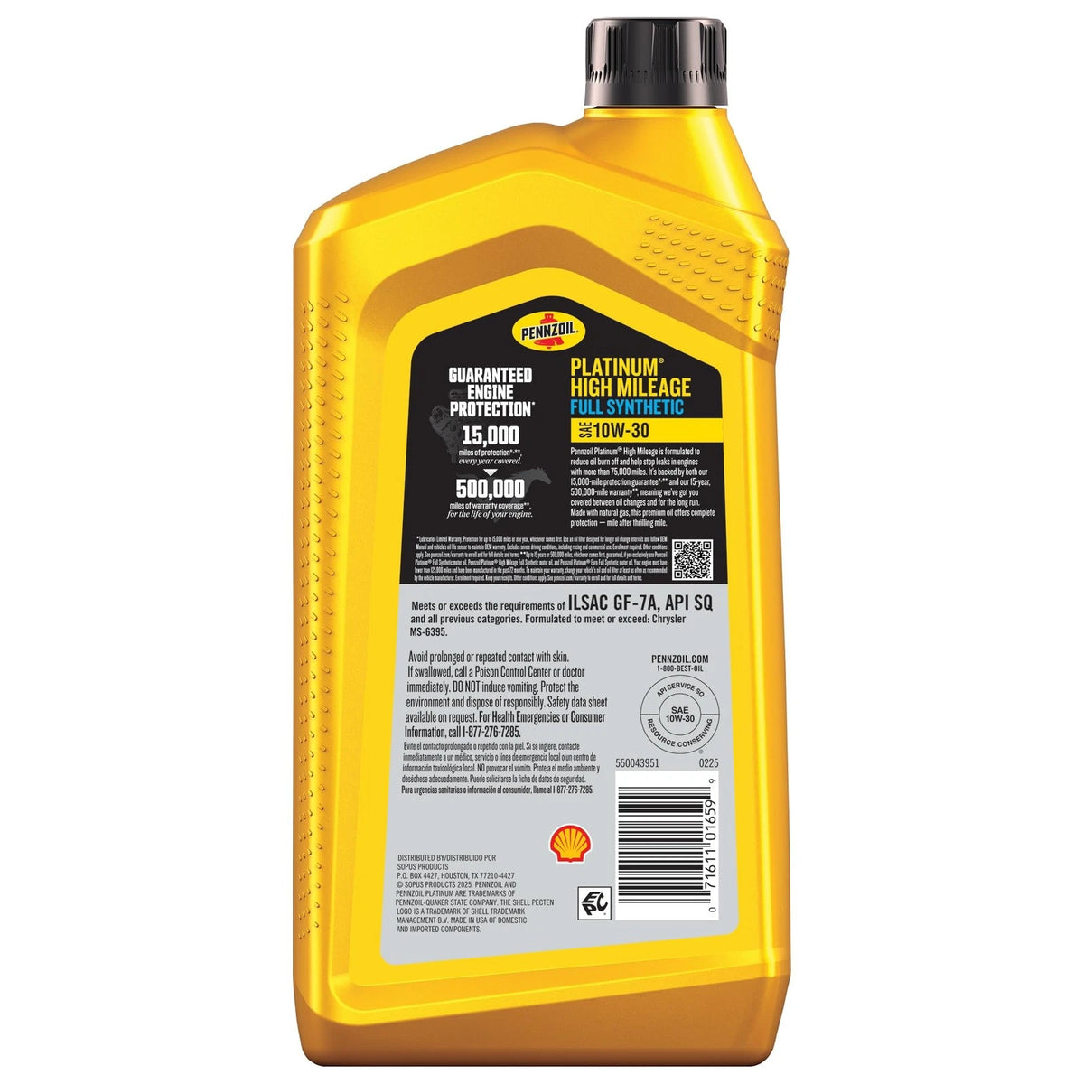 Pennzoil Platinum High Mileage Full Synthetic 10W-30 Oil (1 Quart)
