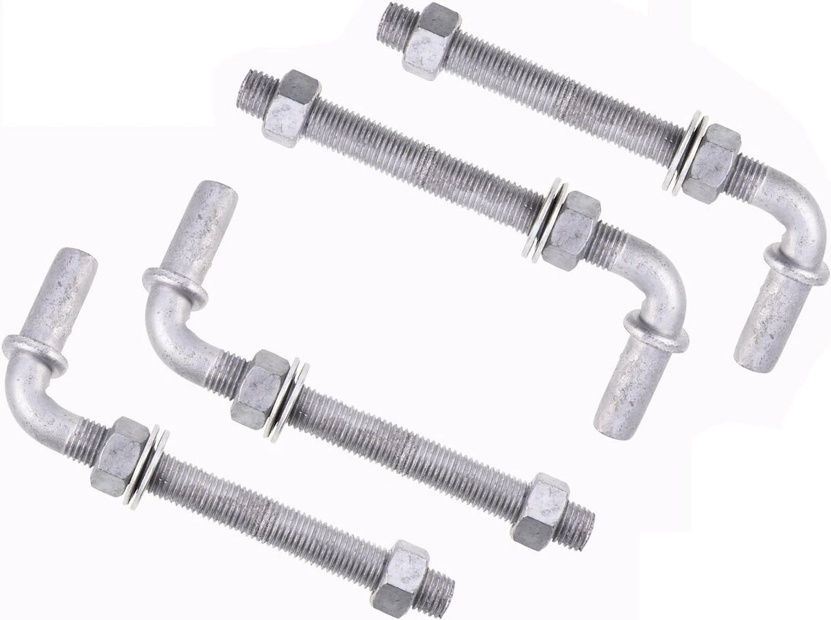 Set of 4 Adjustable 6" J-Bolt Hinges with 5/8" Hinge Pin for Gates