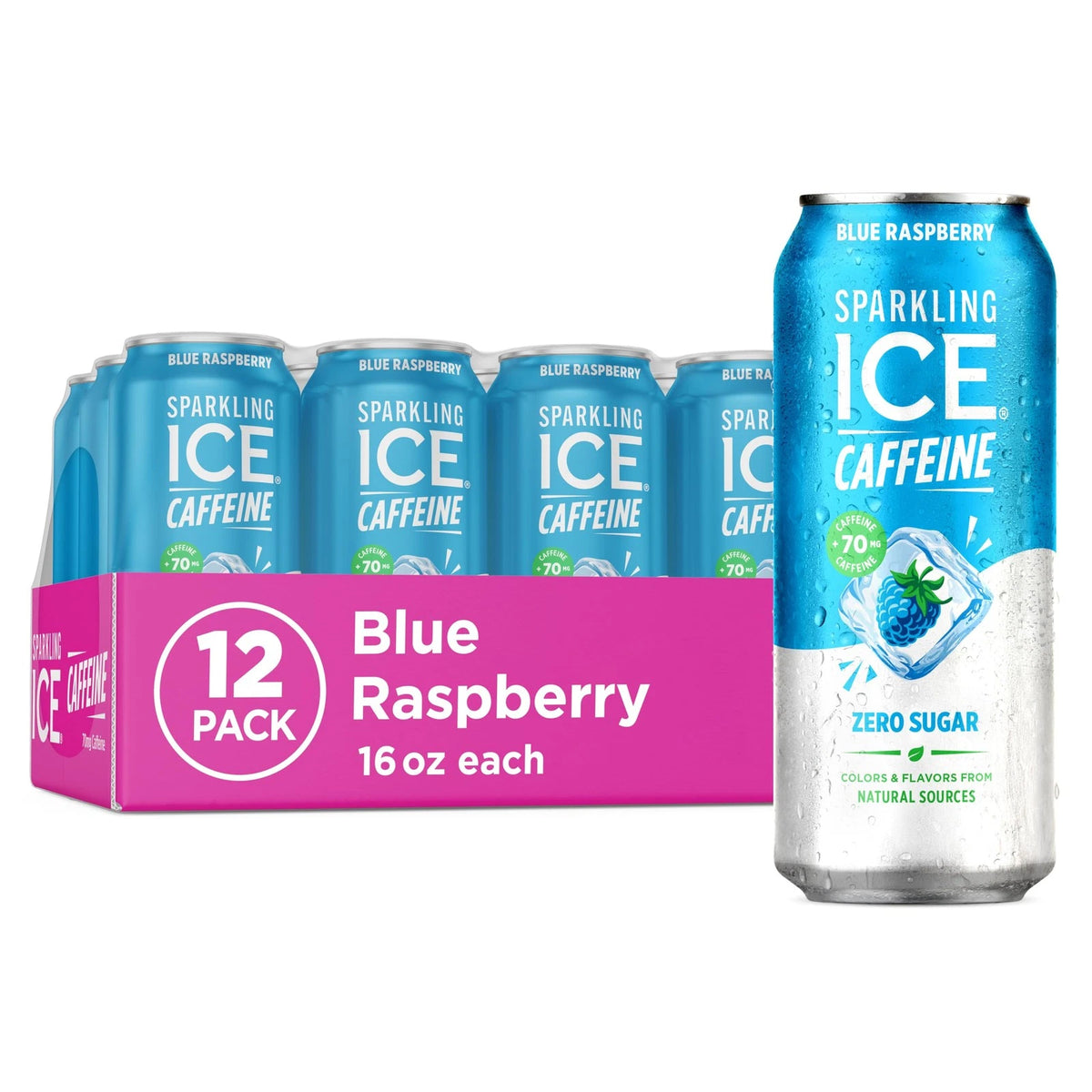 Sparkling Ice Caffeine Blue Raspberry 16 Fl Oz (Pack of 12)