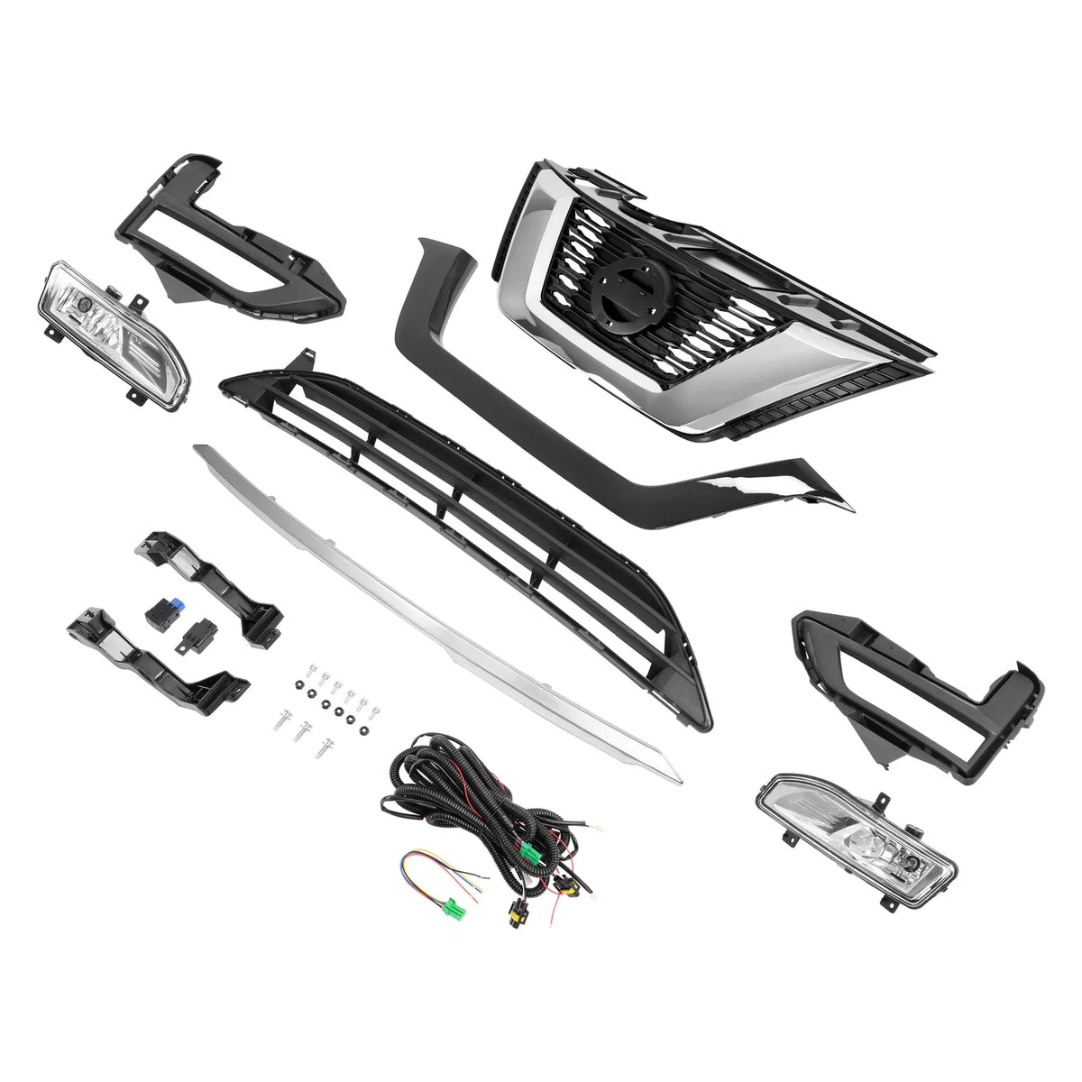 Front Upper Lower Grille Trim Fog Lamp Kit for Nissan Rogue (2017–2020)