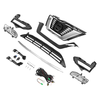 Front Upper Lower Grille Trim Fog Lamp Kit for Nissan Rogue (2017–2020)