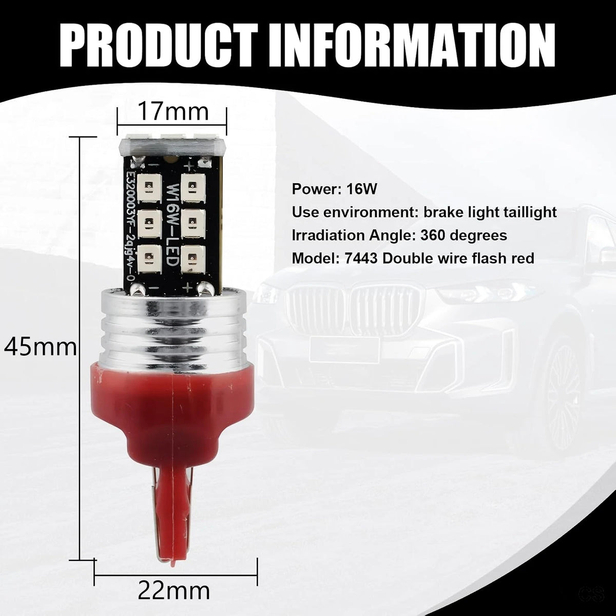 Set of 4 LED Red Strobe Brake Tail Parking Light Bulbs for (7443 7440)