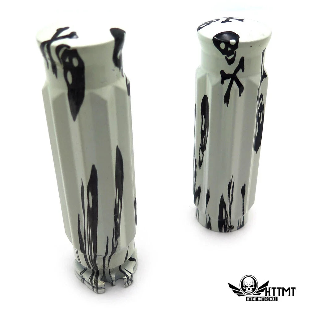 1" White Skull Pirate Handlebar Grips for Harley Honda