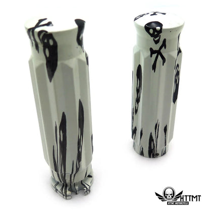 1" White Skull Pirate Handlebar Grips for Harley Honda