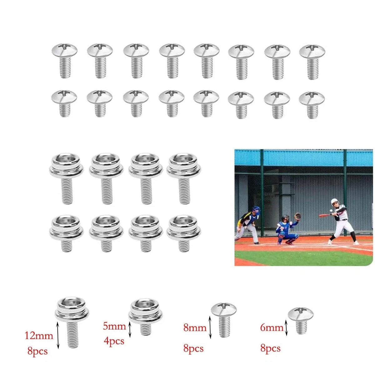 12PCS Helmet Screws for Football Baseball Softball - Stainless Steel 10mm 12mm