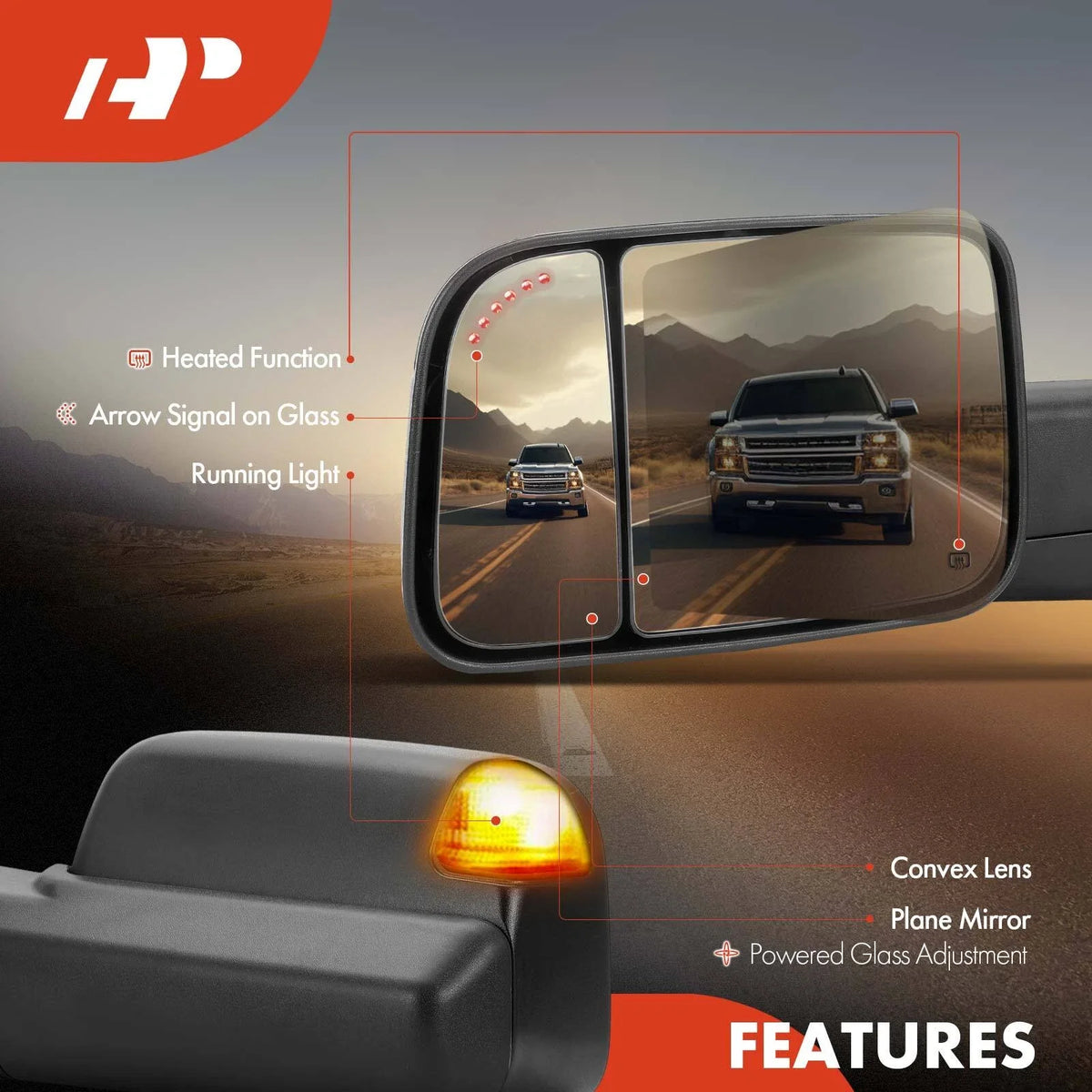 Pair Power Towing Mirrors with Signal Light for Dodge Ram 1500