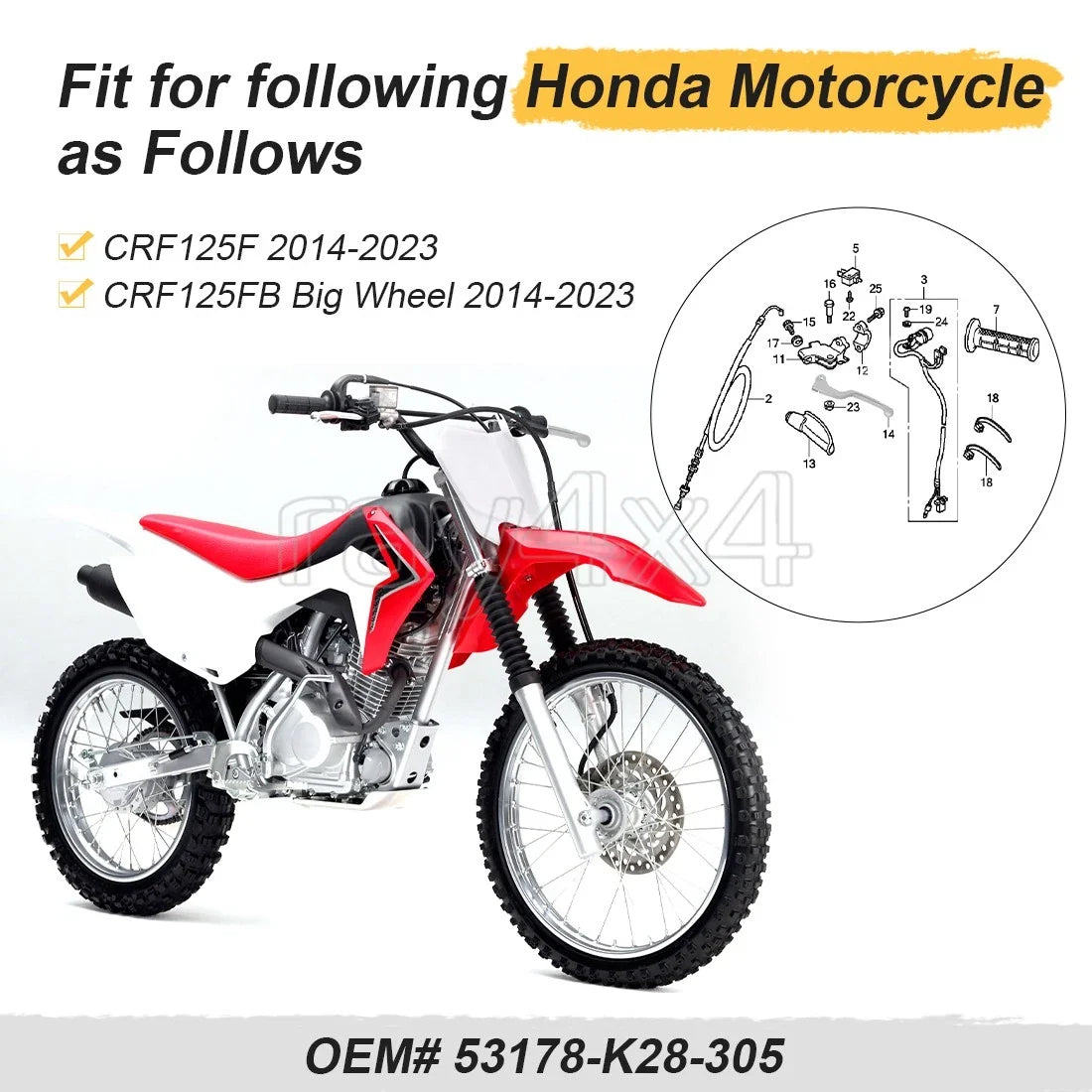 Left Hand Clutch Lever for Honda CRF125F CRF125FB (2014–2023) 53178-K28-305