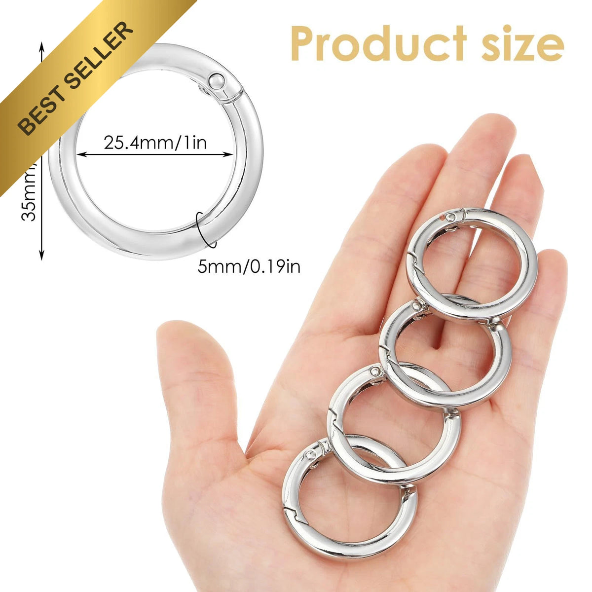 Set of 4 Metal O Ring Spring Clasp for Purse Handbag Strap