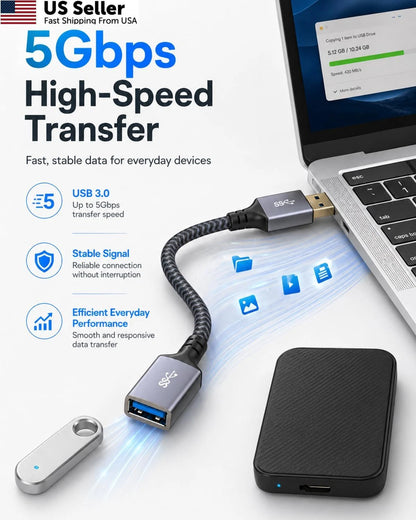 20ft USB 3.0 Extension Cable Type A Male to Female Nylon Braided
