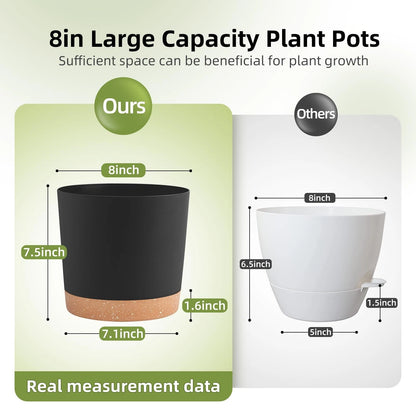 2X 8 Inch Plant Pots for Indoor Plants (Dark Grey)
