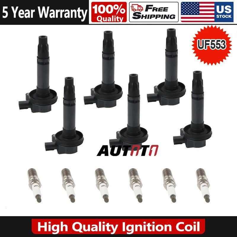 6X Ignition Coils & Iridium Spark Plugs for Ford Lincoln Mazda V6 (3.5L, 3.7L) UF553, 52-1888, 5C1652, E1053, E1095