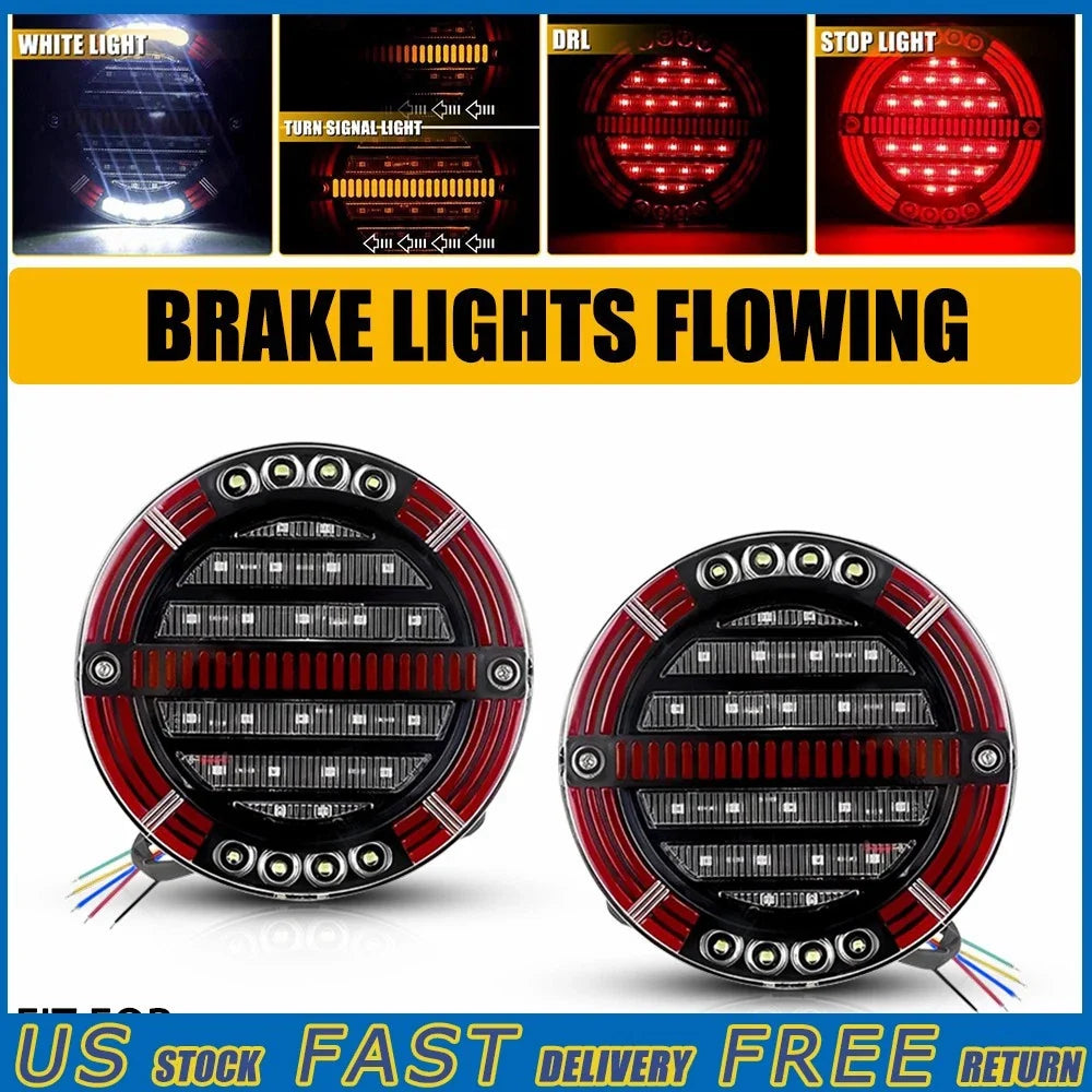 2X 5.5" LED Round Tail Stop Brake Turn Signal Light for Truck (Waterproof)