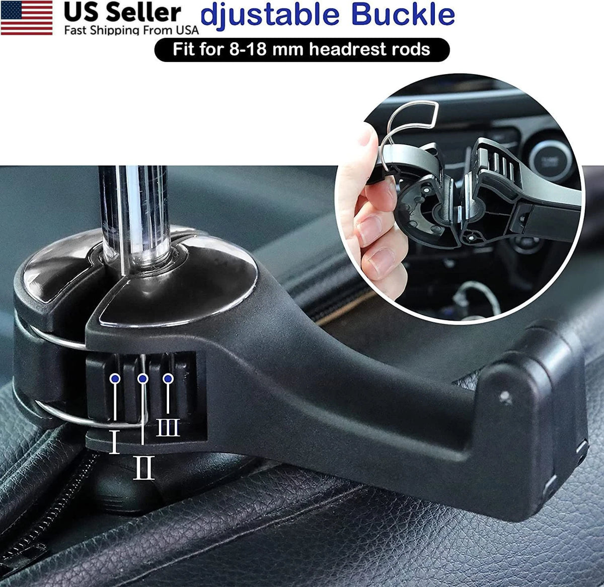 2X Car Headrest Hidden Hook for Universal Fit (2010–2023) - Silver