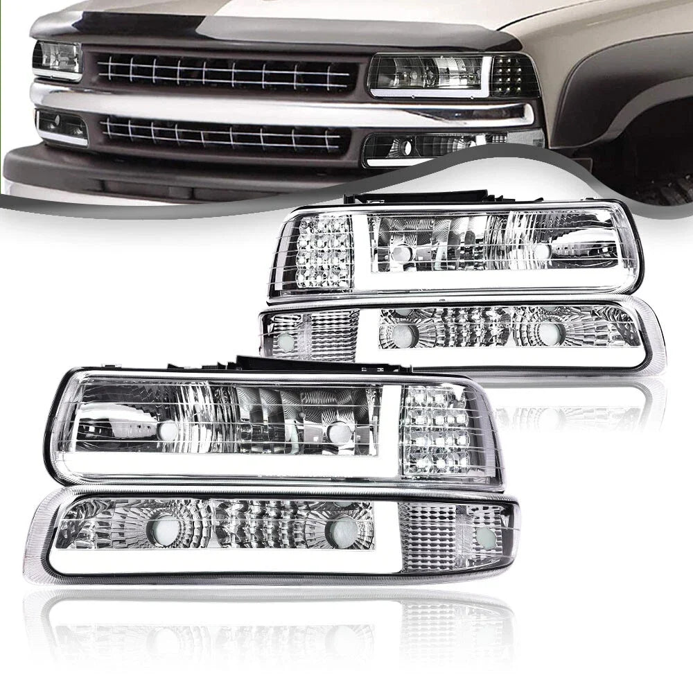 LED Chrome Headlights and Fog Lights for Silverado Suburban Tahoe (1999–2006)