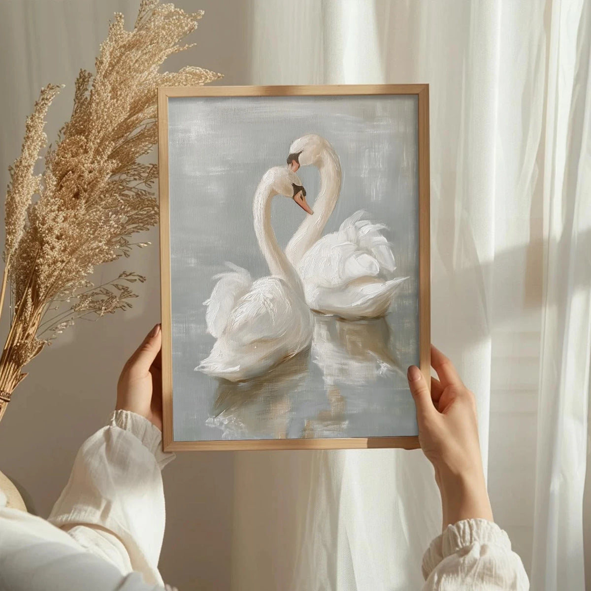 Set of 2 Vintage Swan Canvas Wall Art Prints 10"L x 8"W