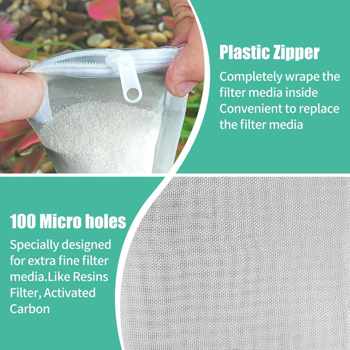 Set of 6 Aquarium Filter Media Bags for Fish Tank 3" x 8" Extra Fine