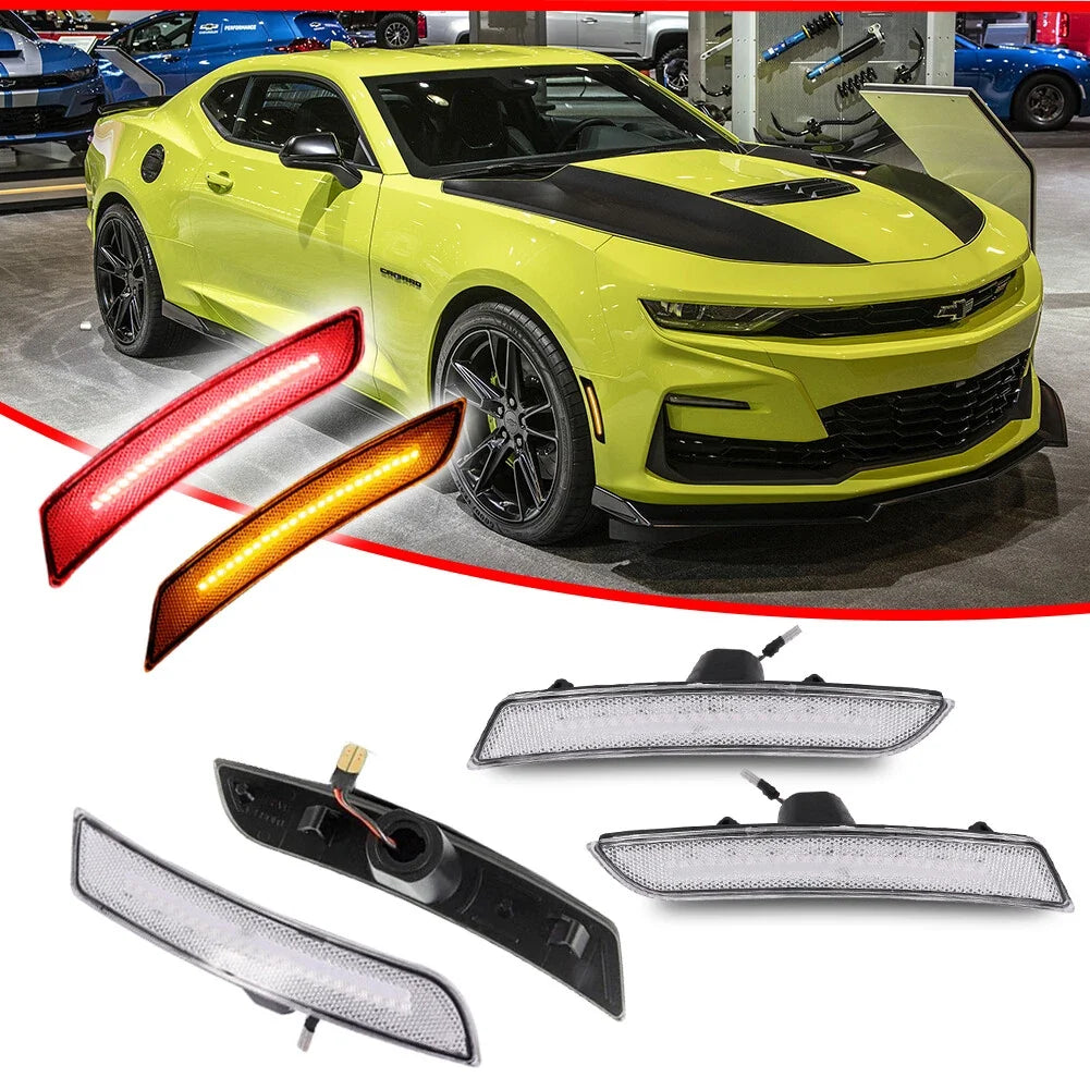 Set of 2 Clear Amber & Red LED Side Marker Lights for Chevrolet Camaro (2016–2023)