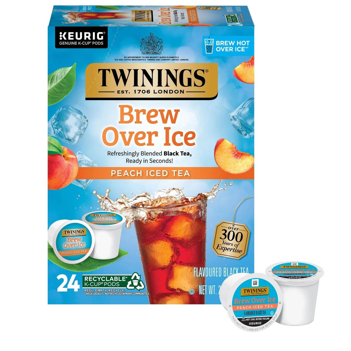 Twinings Brew Over Ice Unsweetened Peach Black Iced Tea 24 Count