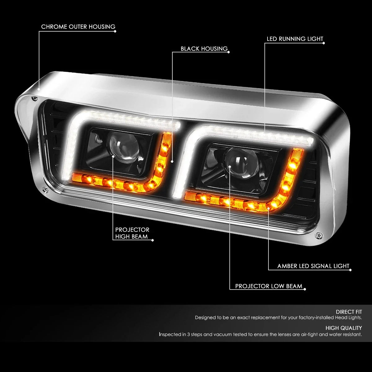 LED Turn Signal Headlight + Tool Box for Western Star 4800 Kenworth W900 (1981–2019)