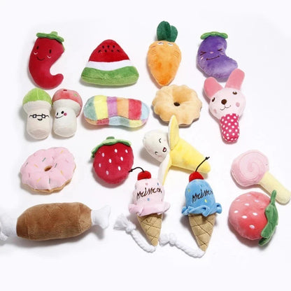 Plush Puppy Toy Set for Small Dogs (Squeaky Fruit & Veg Chew Toys)