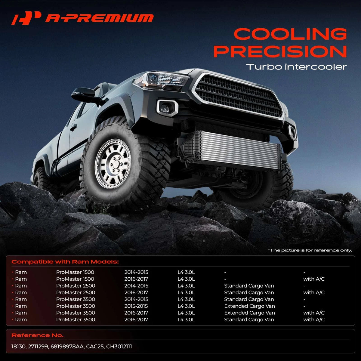 Intercooler for Ram ProMaster 1500 2500 3500 (2014–2017) 68198978AA, 18130
