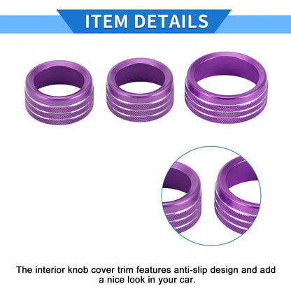 3X AC Media Tune Switch Knob Cover Ring for Dodge Challenger (2015–2019) Purple