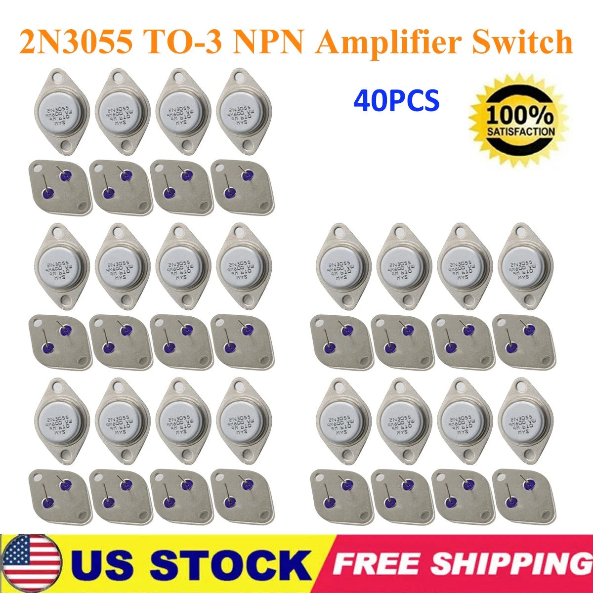 2X NPN Amplifier Transistor 2N3055 TO-3 Metal Case 15A/60V