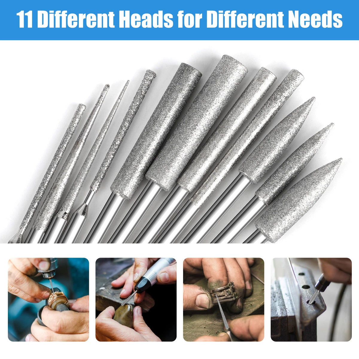 1/8" Shank Diamond Burr Bit Rotary Tool Accessories Kit for Stone Glass Ceramics