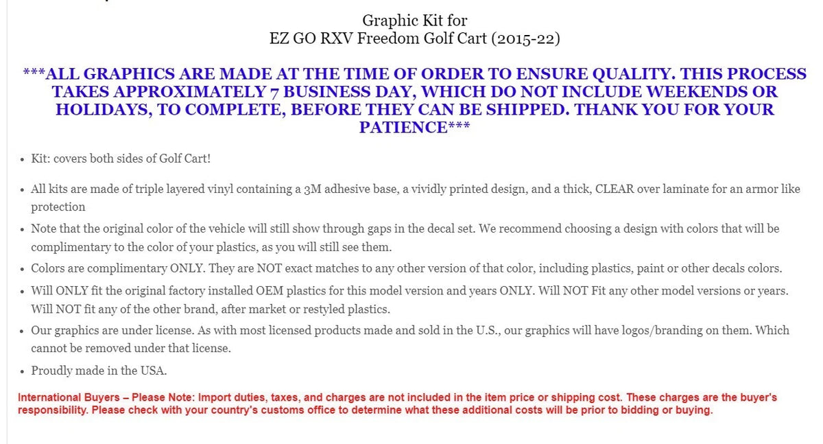 Graphics Kit Decal Sticker for E-Z-Go Freedom RXV (2015–2022) REAP Red