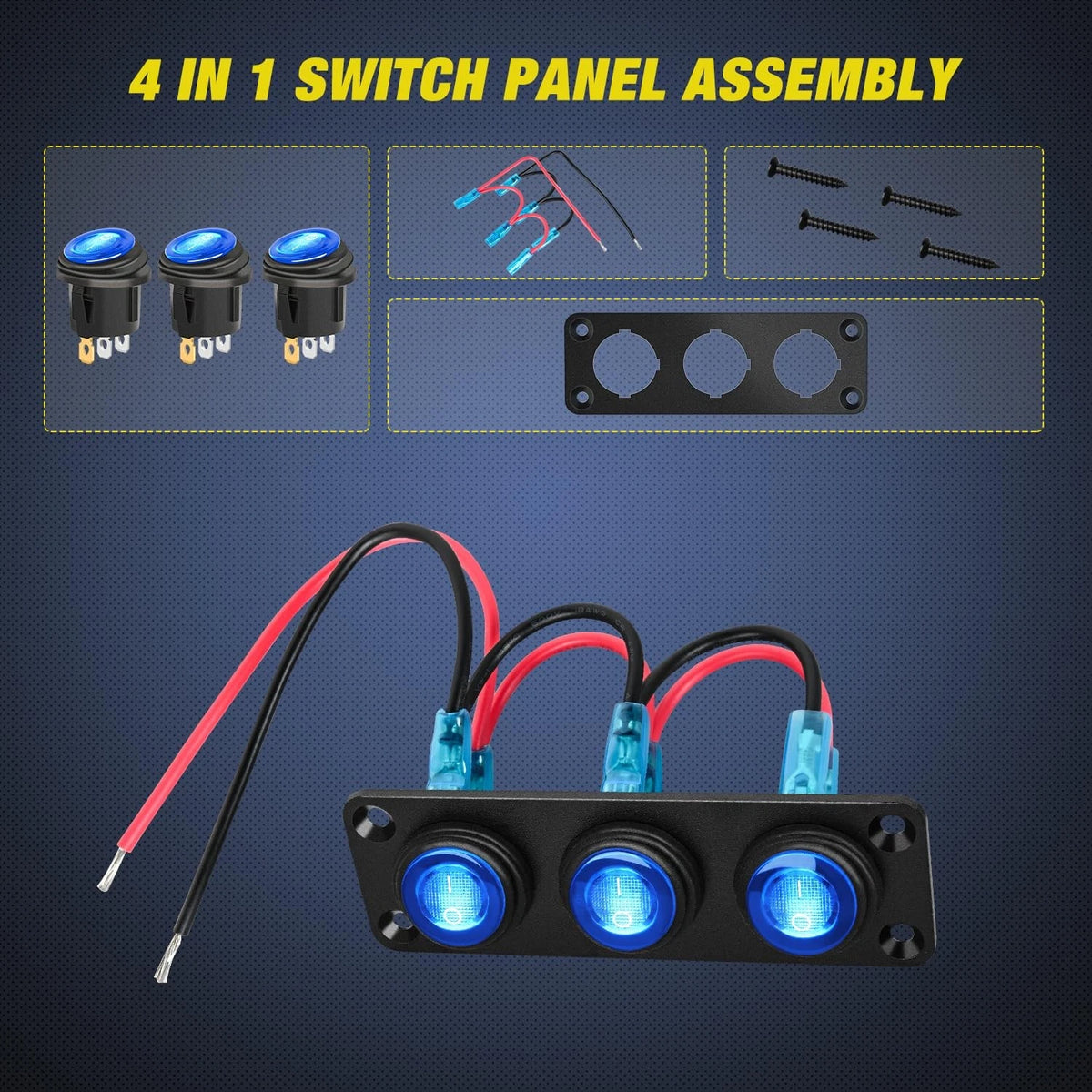 3 Gang Rocker Switch Panel for Nilight 12V Waterproof (No Part Numbers)
