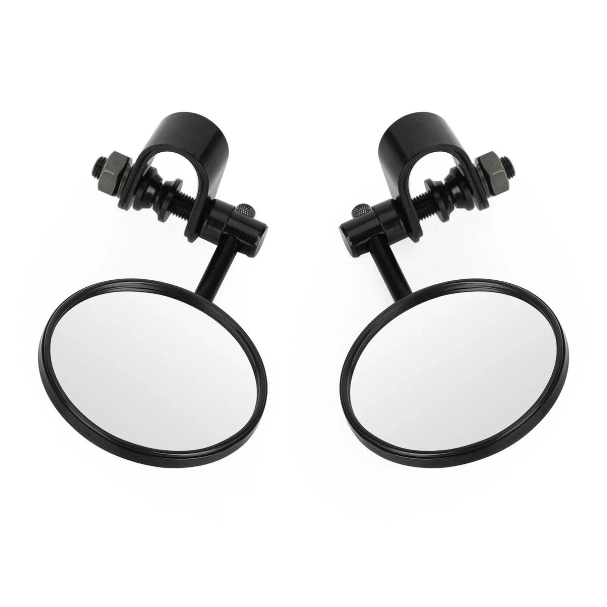 Clamp On 3" Round Black Mirrors for Cafe Racer Chopper Bobber