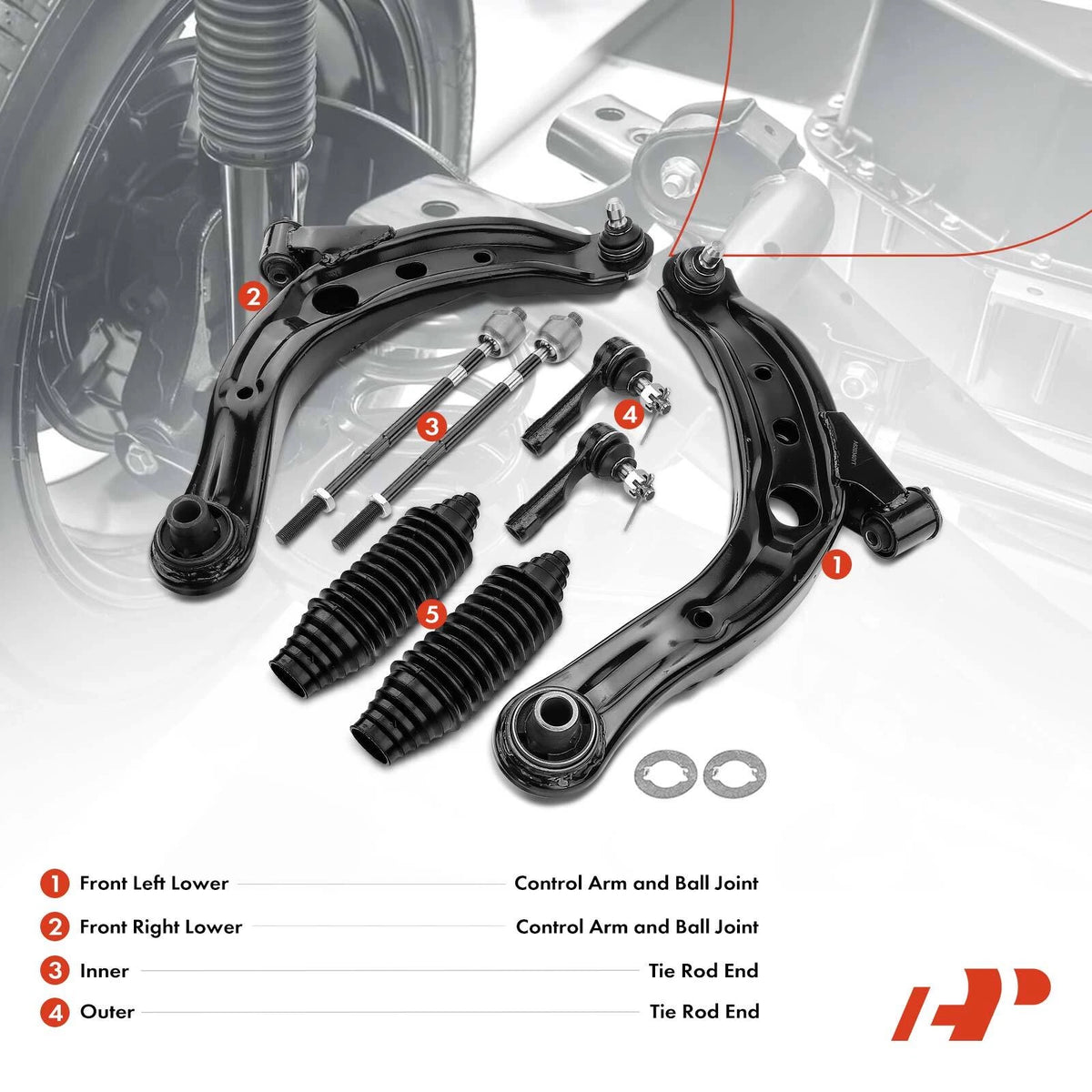 Set of 8 Front Lower Control Arm Ball Joint & Tie Rod for Mazda MPV (2000–2006) K620340, K620339, ES3197, EV80684, K9863