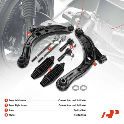 Set of 8 Front Lower Control Arm Ball Joint & Tie Rod for Mazda MPV (2000–2006) K620340, K620339, ES3197, EV80684, K9863