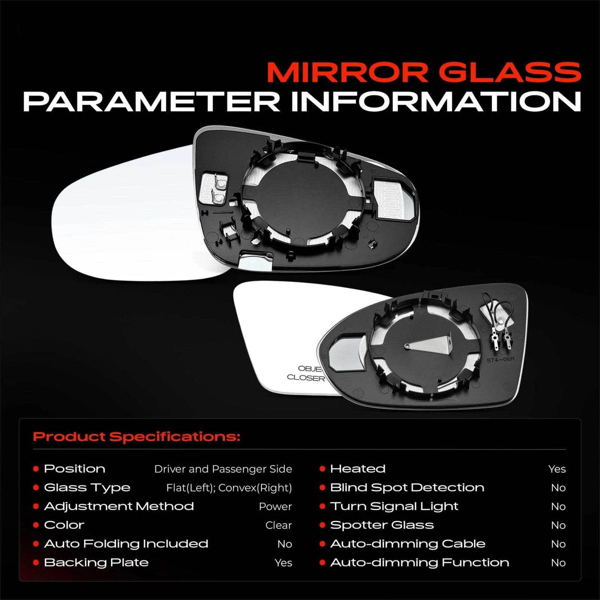 A-Premium 2X Power Mirror Glass w/Heated for Chevy Cruze (2016–2019) 39123331, 39123330, GM1325184, GM1324184