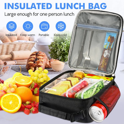 Insulated Lunch Box Bag for Adults - Durable Reusable Black